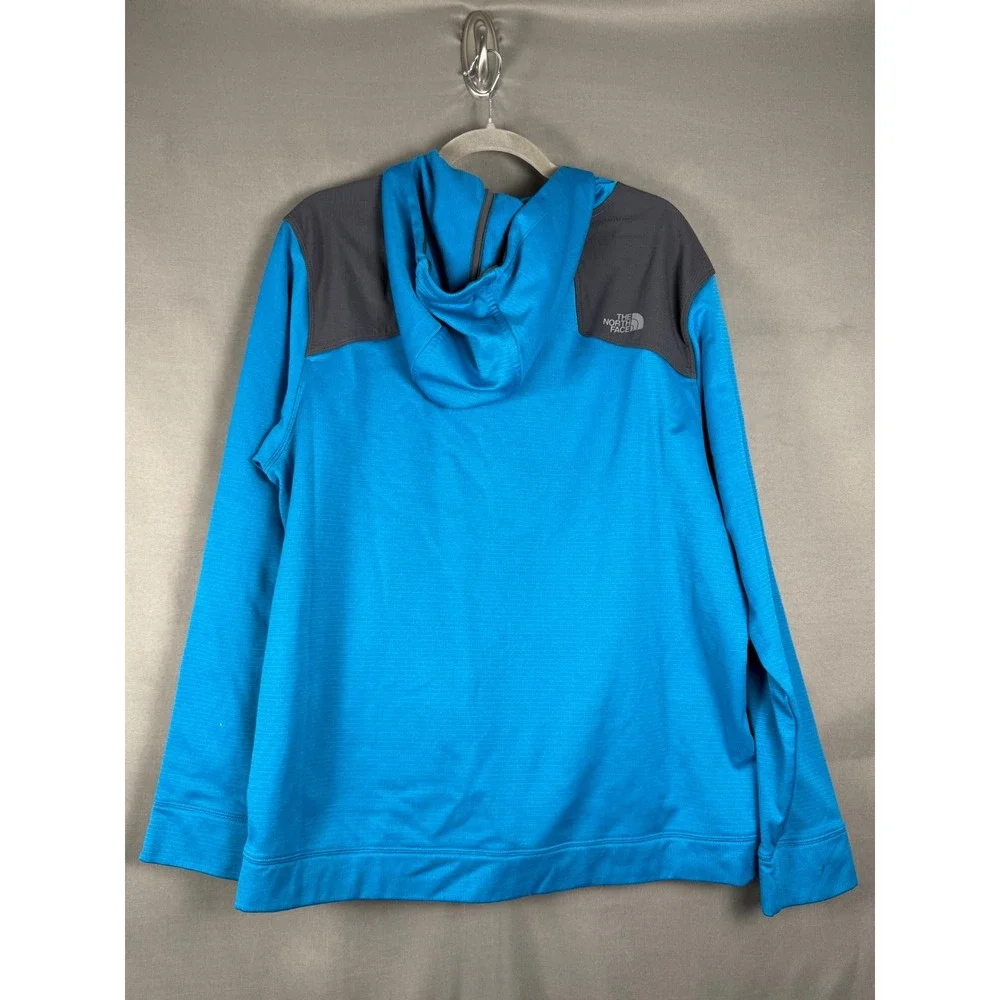 The North Face Hoodie Mens XL Blue Grey Grid Fleece Pullover Hiking Activewear